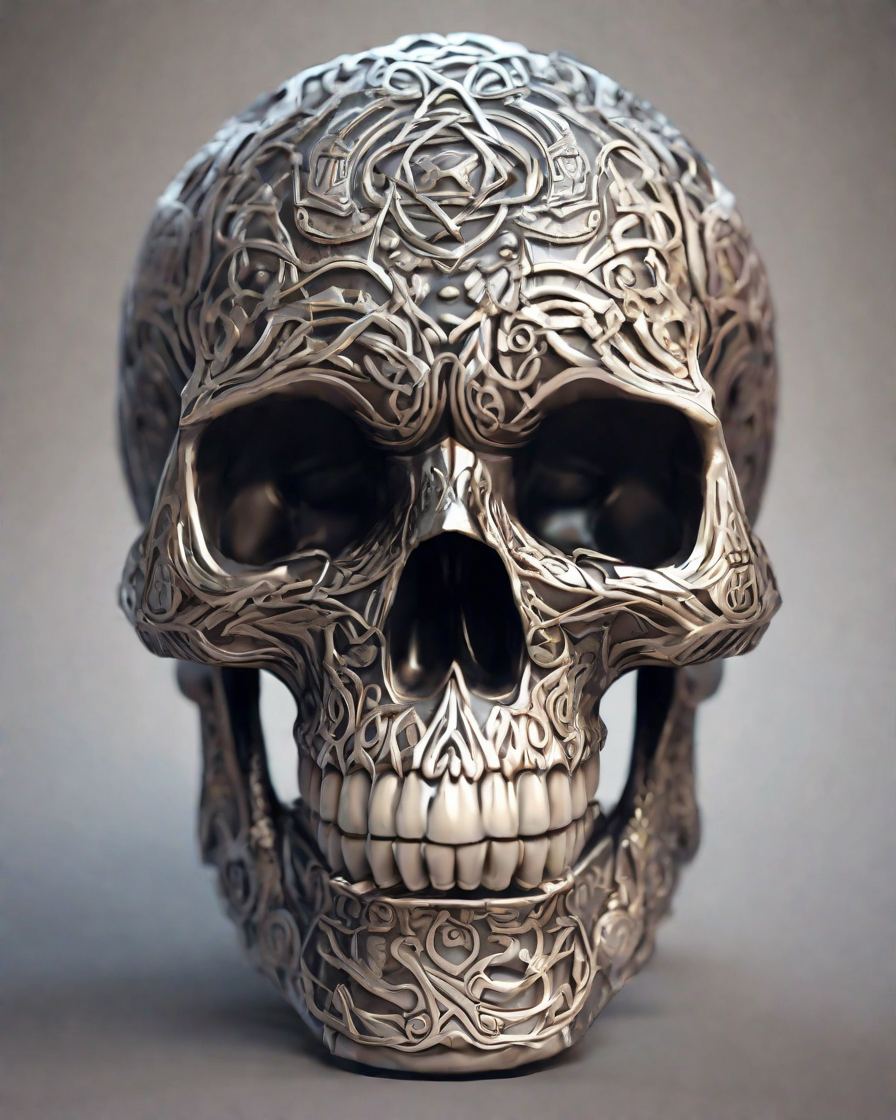 can with a skull on top designs, in the style of vray tracing, celtic art, soft-focused realism, with hidden details, sharp line