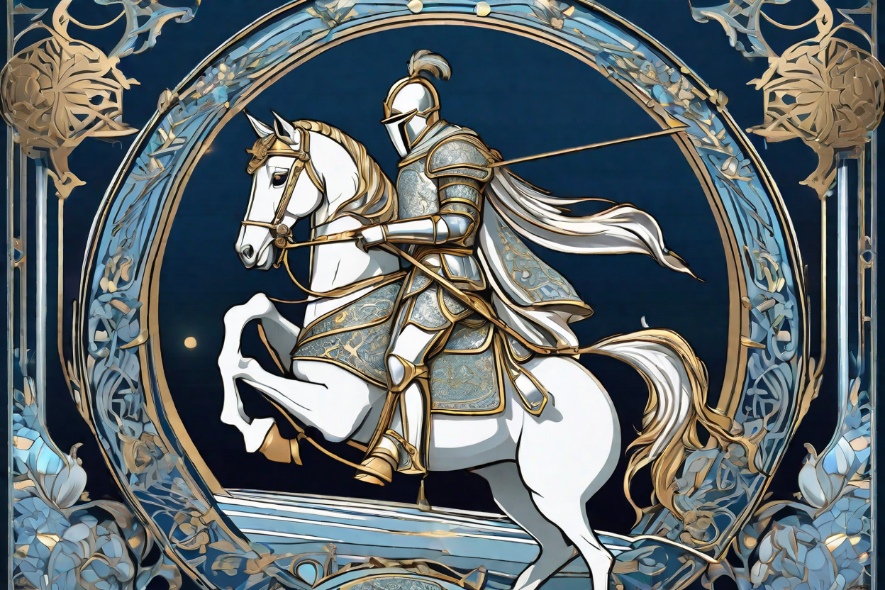 An Art Nouveau-inspired ultra-detailed illustration in a cel-shading style, featuring a knight wearing a medieval plate armor in